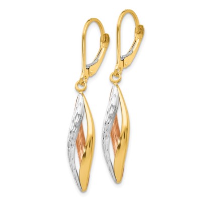 Pre-owned Superdealsforeverything Real 14kt Two-tone With White Rhodium Diamond-cut Leverback Earrings In Yellow