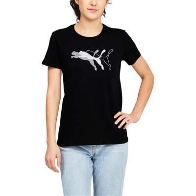 

Puma Cat Overlap Graphic Crew Neck Short Sleeve TShirt Womens Size  Athletic C, Черный