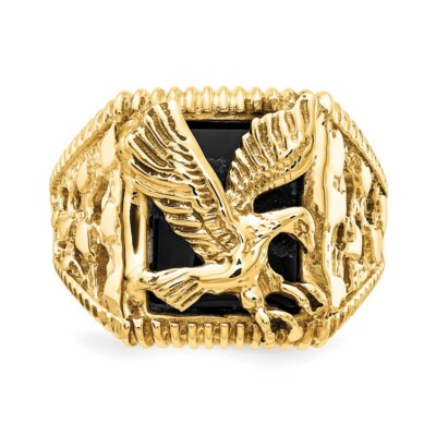 Pre-owned Superdealsforeverything Real 14kt Yellow Gold Men's Onyx Eagle Ring S:10