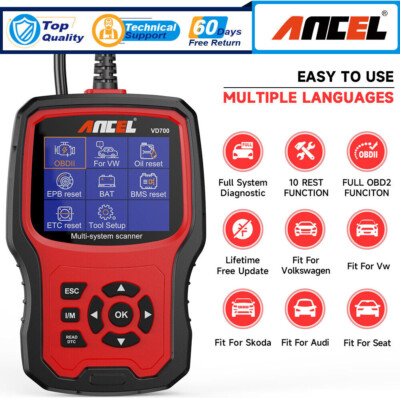Ancel VD700 All System Car OBD2 Diagnostic Scanner EPB Oil Reset TPMS DPF For VW