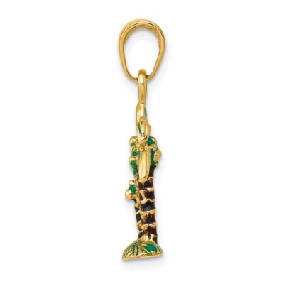 Pre-owned Superdealsforeverything Real 14kt Yellow Gold 3d Enameled Palm Trees Pendant