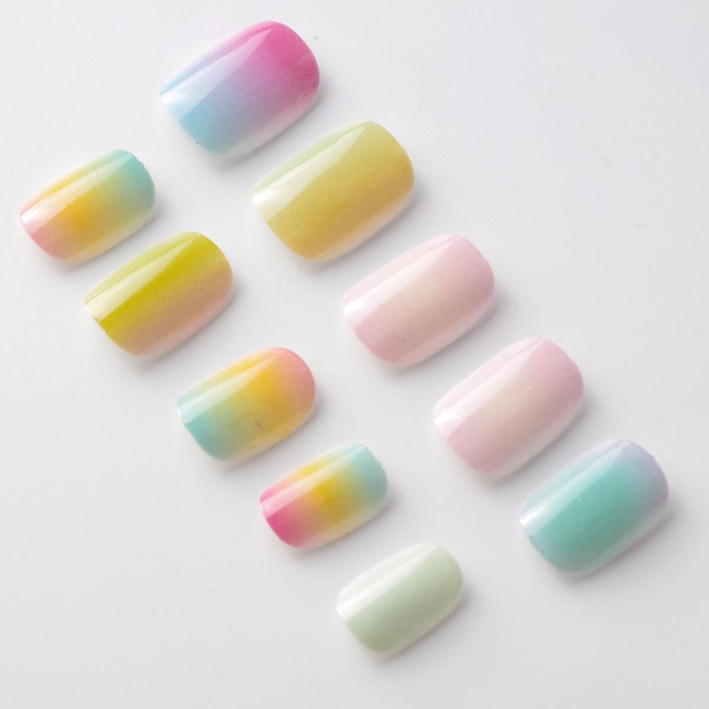 20Pc Gradient Design Cute Children False Nails Pre-glue Press on Fake