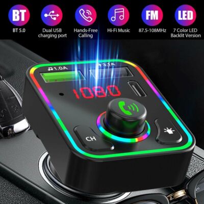 Bluetooth 5.0 Car Wireless FM Transmitter Adapter 2USB PD Charger AUX Hands-Free