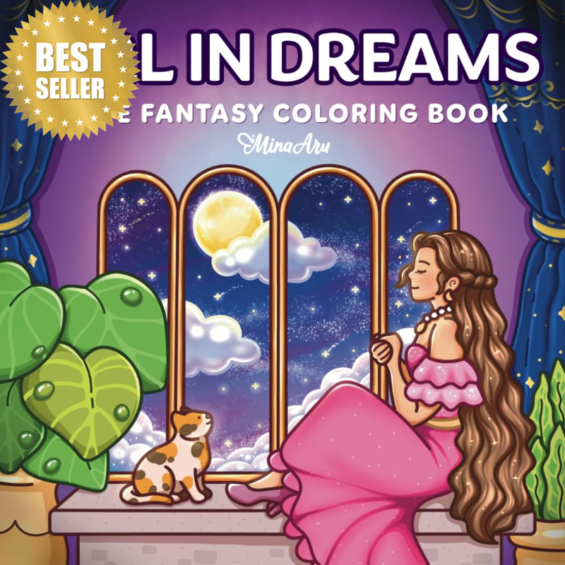 Girl in Dreams: Cute Fantasy Coloring Book for Adults and Teens Featuring Dreamy