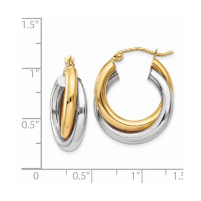Pre-owned Superdealsforeverything Real 14kt Two-tone Polished Double Tube Hoop Earrings
