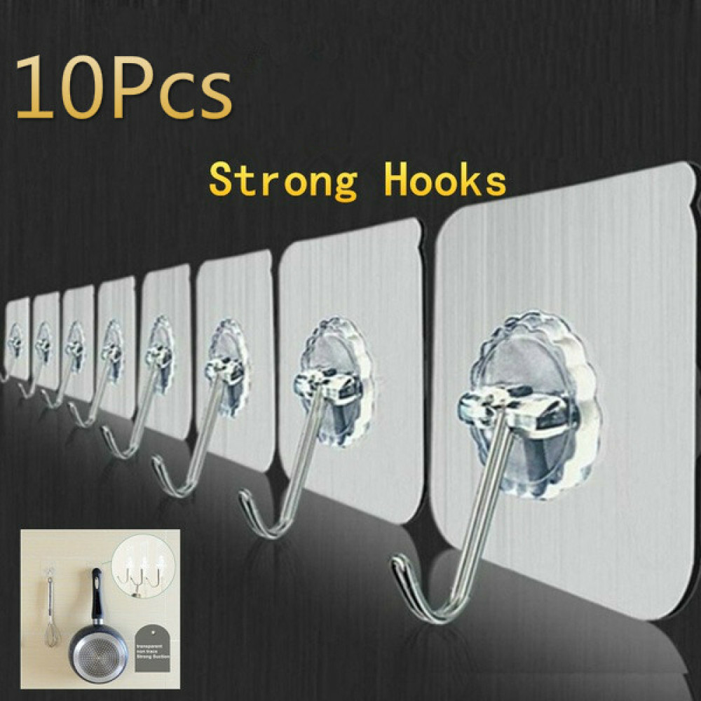 10Pcs Adhesive Hooks Wall Hooks No Nail Sticky Hangers for Bathroom
