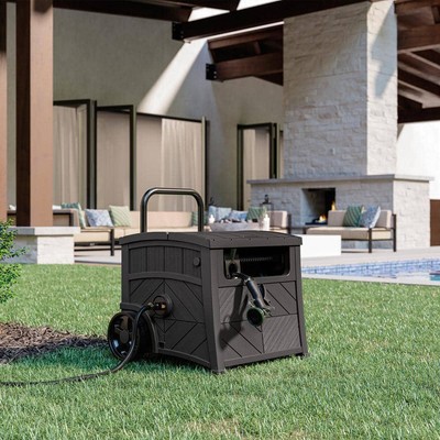 Suncast Hose Reel 26.5''Wx29.25''H Plastic Portable Manual Crank in Peppercorn