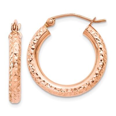 Pre-owned Superdealsforeverything Real 14kt Rose Gold 3mm Diamond-cut Hoop Earrings In Pink