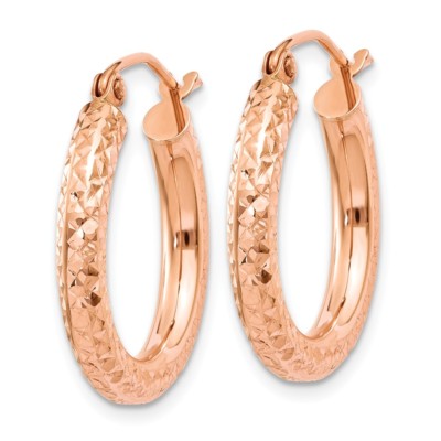 Pre-owned Superdealsforeverything Real 14kt Rose Gold 3mm Diamond-cut Hoop Earrings In Pink