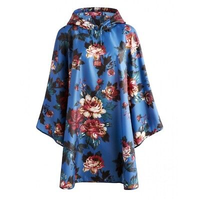 JOULES Clothing Poncho Blue  Floral One Size  With PACK-AWAY bag SHOWER PROOF