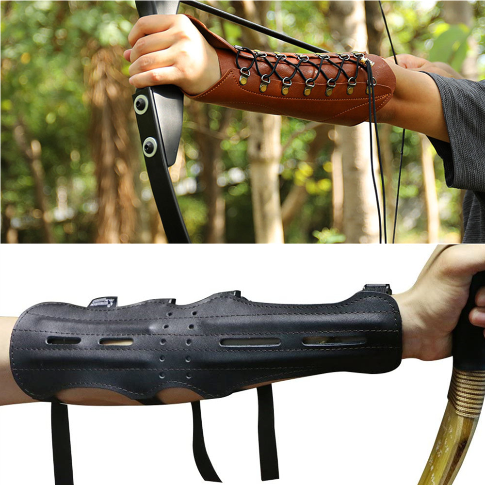 PU Leather Archery Arm Guard Hand Protector Brace Compound Recurve Bow Hunting