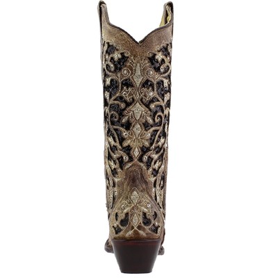 Pre-owned Corral Boots Sequins Tooledinlay Snip Toe Cowboy Womens Brown Dress Boots A3569