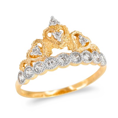 Pre-owned Fdj Gold Cz Princess Crown Ring (available In Yellow/rose/white Gold) In Yellow Gold