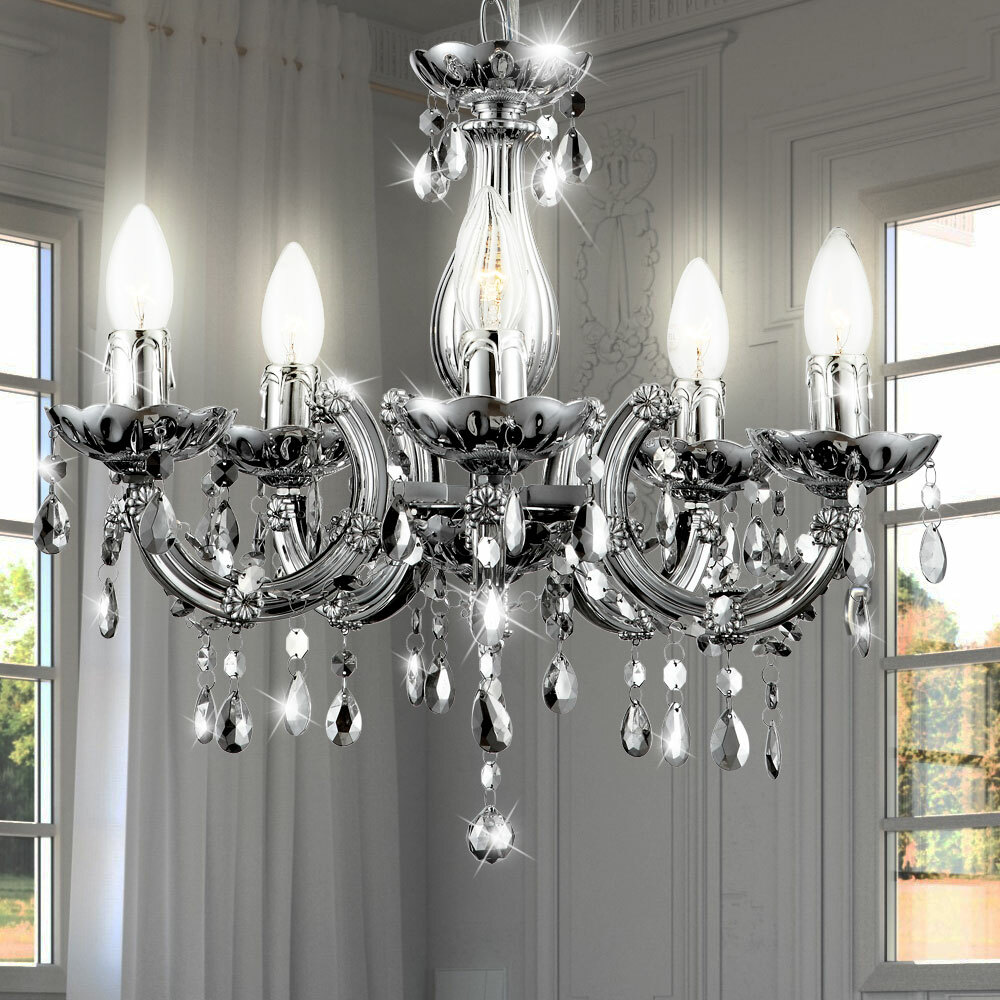Kronleuchter Pendel Lampe Deckenleuchte Esszimmer Leuchte silber Lüster Licht