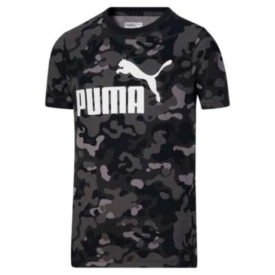 Puma Camo Campus Pack Печатный Круглый Вырез С Коротким Рукавом Футболка Молодёжь Мальчики Черный Cas