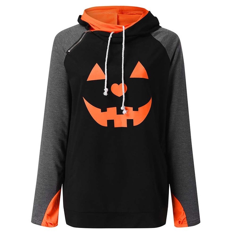 Fasching Damen Slim Fit Farbblock Kapuzenpulli Raglanärmel Kürbis Hoodie