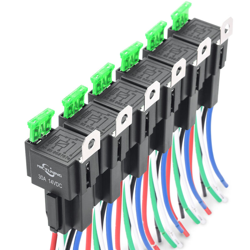 6PCS 12V Car Audio Relay Switch Harness -30 Amp Fuse 14AWG Wire 5PIN SPST Relays