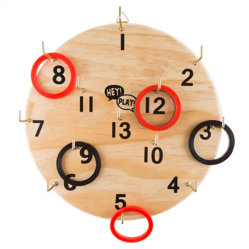 Hey Play Ring Toss Game Hook Board Indoor Outdoor Family Kids Rubber Rings Set