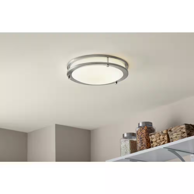 Hampton Bay Flaxmere LED Flush Mount Ceiling Light Brushed Nickel 19W 1260LM