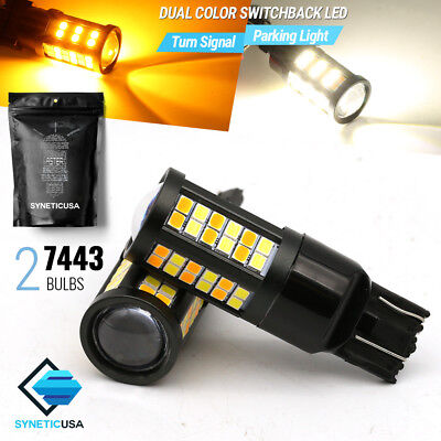 2x 7443/7440 Dual Color Switchback White/Amber 64-LED Turn Signal Parking Bulbs 