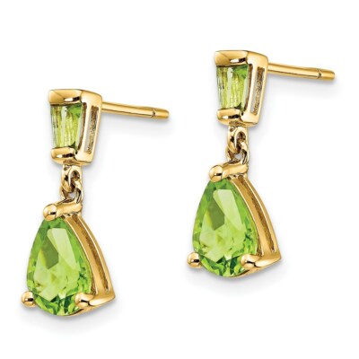 Pre-owned Skyjewelers Real 14kt Yellow Gold Gold Peridot Dangle Post Earrings