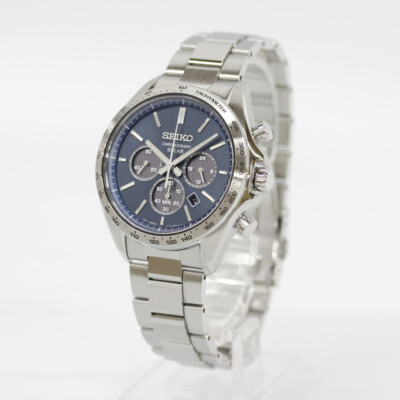 Pre-owned Seiko Selection Sbpy163 Analog Solar Powered Sapphire Crystal Navy Silver