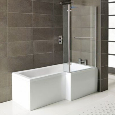 Raumspar Badewanne Syna mit Duschzone 150x85/70cm, Rechts, weiß, Komplett-Set