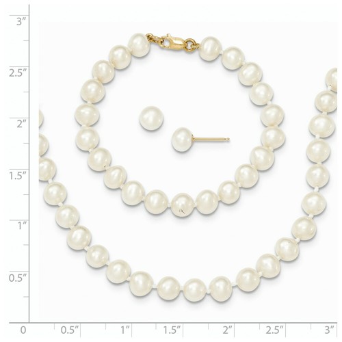 Pre-owned Jewelry 14k 5-6mm Fw Cultured Pearl 5in Bracelet, 14in Necklace & Earring Set In Yellow