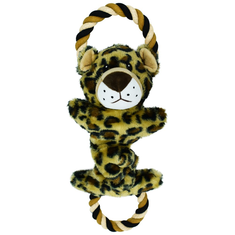 Cozy Buddy with Rope Dog Toy, Pull and Crinkle, Leopard