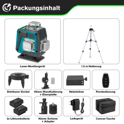 16 Line Laser Level Wasserwaage 4D 360° Kreuzlinienlaser Kit mit 2Akku + Stativ
