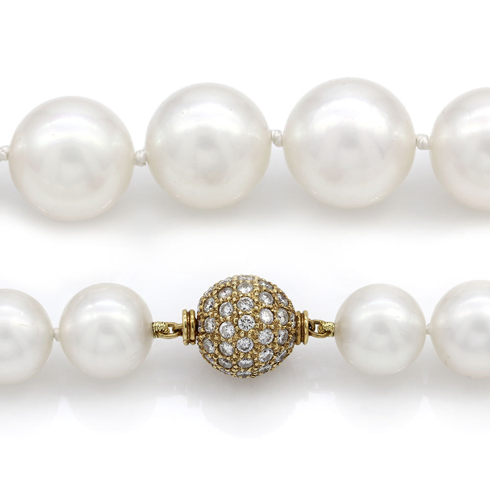 South Sea Pearl Necklace with Pave Diamond Clasp in 18K Yellow Gold | JH
