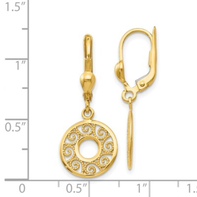 Pre-owned Superdealsforeverything Real 14kt Yellow Gold Leverback Filigree Earrings