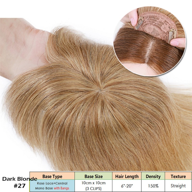 100% Real Remy Human Hair Topper Toupee Clip In Top Silk with Bang Highlight 18"