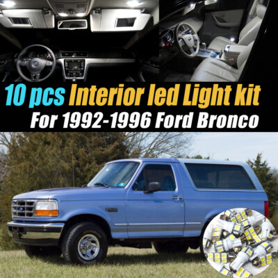 10Pc Super White Car Interior LED Light Bulb Kit for 1992-1996 Ford Bronco
