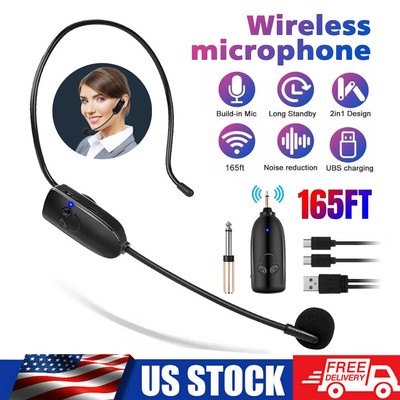 UHF Channel Wireless Microphone Wireless Headset Mic System 3.5mm/6.35mm - Black