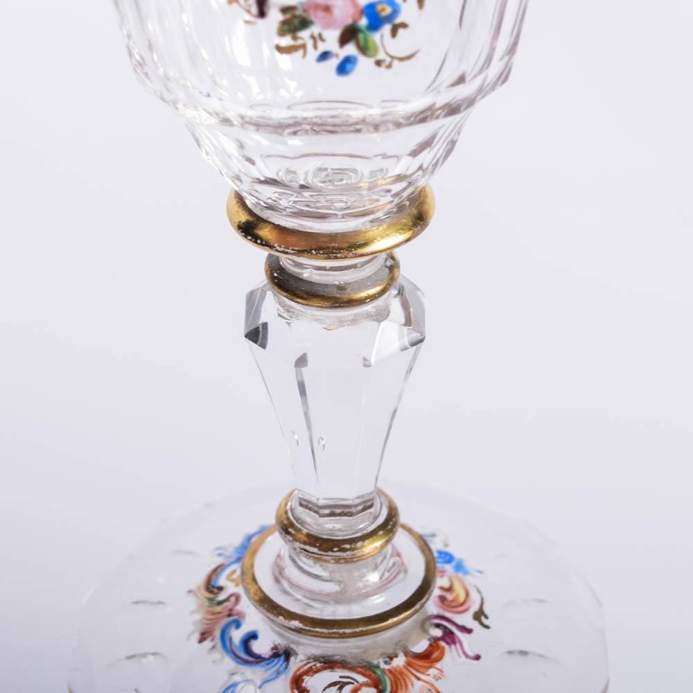 Antique Hand Painted Austrian Lobmeyr Hand Blown Faceted Crystal Stemware Goblet