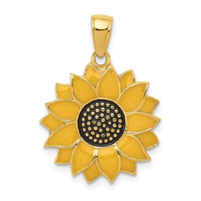 Pre-owned Superdealsforeverything Real 14kt Enameled Yellow Sunflower Pendant