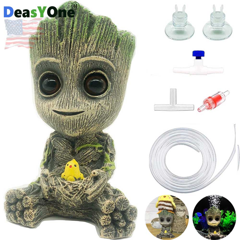 Aquarium Groot Air Bubbler Decorations Ornament 6inch Fish Tank Stone Set Pot