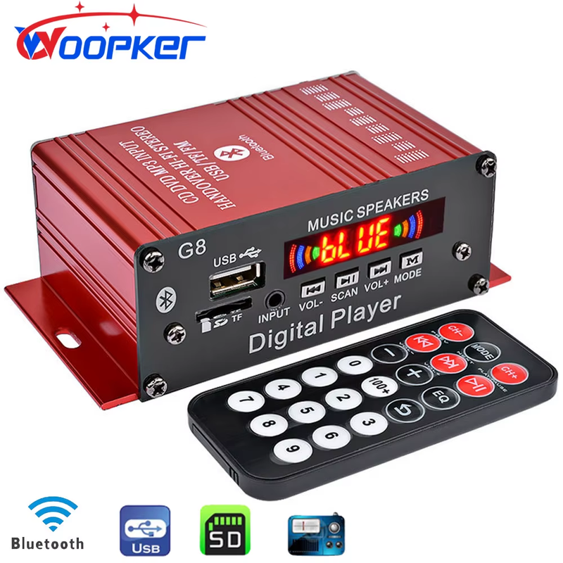 Mini HIFI Stereo Digital Amplifier Channel 2.0 Bluetooth 5.0 FM USB Home Theater