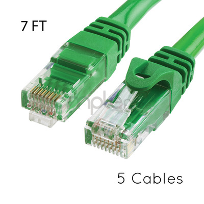 5x 7FT CAT6 Cable Ethernet Lan Network CAT 6 RJ45 Patch Cord Internet Green NEW