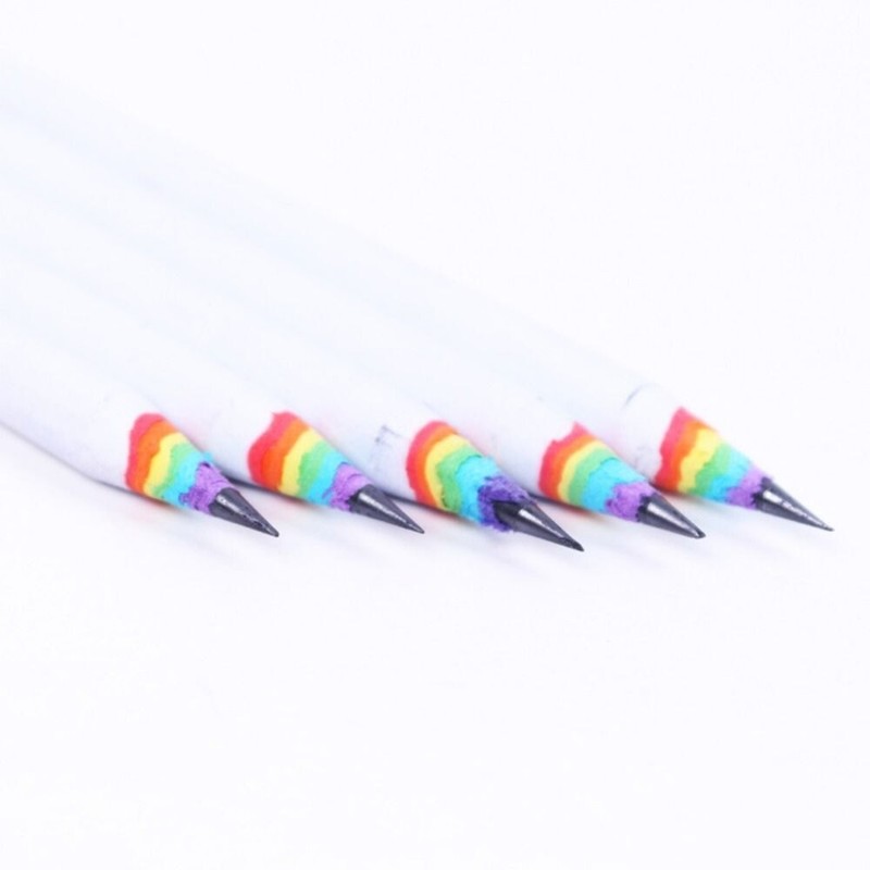 5Pcs Rainbow Paper Lead Pencil Colorful Wooden Pencil  First Day of School