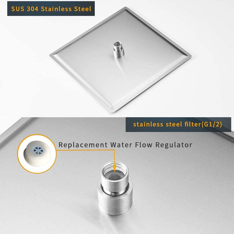Rain Shower Head, 12&Prime; Square Rainfall & High Pressure 12 Inch Brushed Nickel