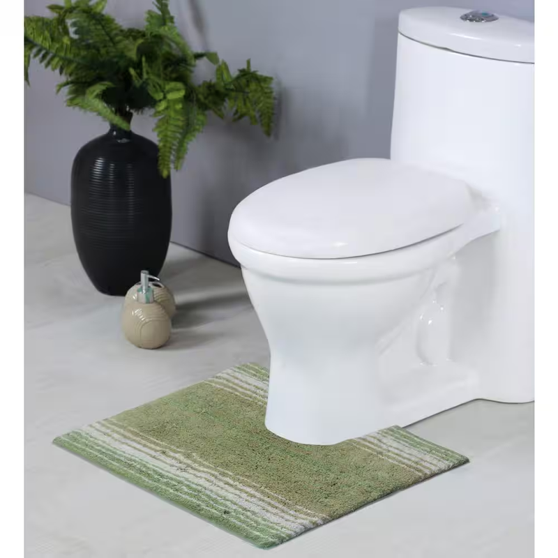 Bathroom Contour Rug 20 x 20 in Cotton Toilet Mat U Shaped Soft Striped Washable