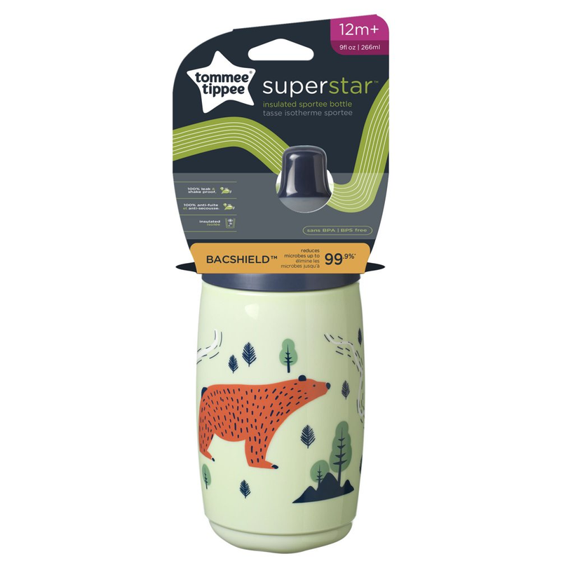 Tommee Tippee Sportee Kids Water Bottle (9Oz, 12+ Months, 1 Count) Antimicrobial