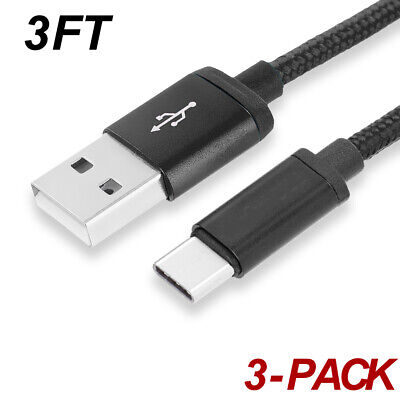 3-PACK 3FT Black USB-C Type-C Cable Charging Charger For Phones Tablet Laptop