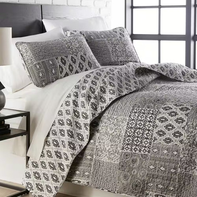 Global Patchwork 3-Piece Grey Twin Microfiber Quilt Set