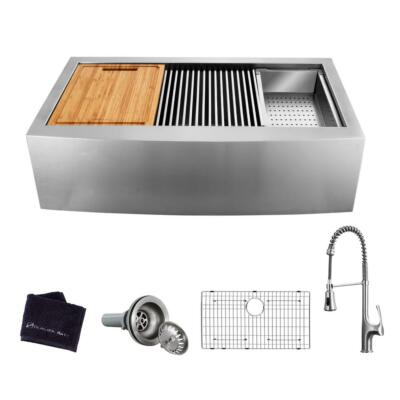 Glacier Bay Farmhouse Apron Sink Workstation Single Bowl 36