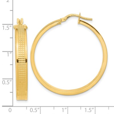 Pre-owned Skyjewelers Real 14kt Yellow Gold Polished Textured Hoop Earrings