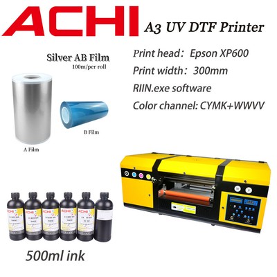 ACHI A3 EPSON XP600 Nozzle UV DTF Printer Machine AB Film 500 ml ink DIY US