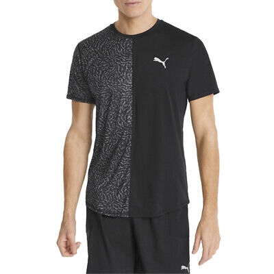 Puma Graphic Crew Neck Short Sleeve Running T-Shirt Mens Black, Grey Athletic To
